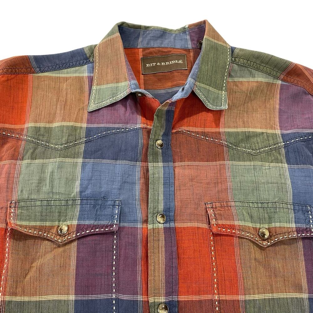 Bit And Bridle Pearl Snap Shirt‎ Men's Large Colorful All Cotton Western Rodeo